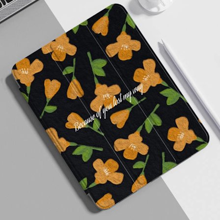 Fodral för iPad 7/8/9 10,2" svart liten gul blomma glaserad 2" komplett paket 30% rabatt