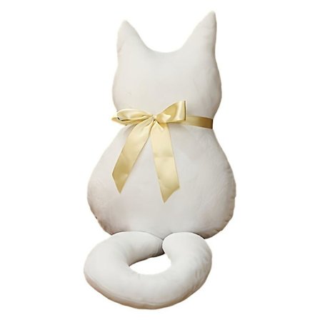 Plyschleksak Svart Katt Kudde Båge Kattdocka Present (Vit)