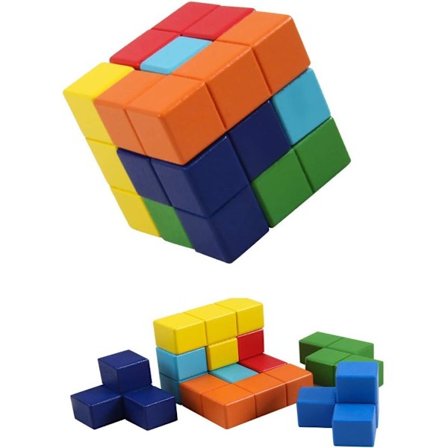 Træpuslespil, 3D Tetris Tangram-puslespil med 7 farverige terninger Puslespil til børn voksne