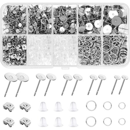 QU-Hypoallergenic Earring Posts and Backs, 1650 Pcs Stainless Steel Earring Making Kit, for DIY Earring Jewelry Making