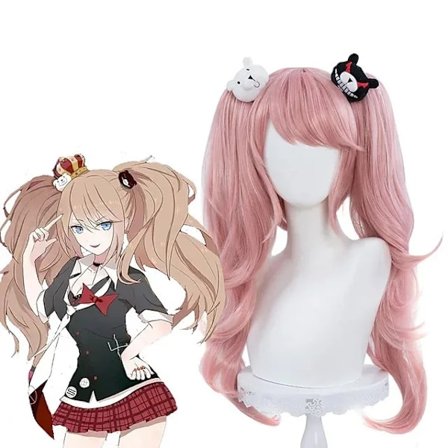 Anime Danganronpa Enoshima Junko Cosplay Kostym Uniform Cafe Arbetskläder Kort Kjol Dubbel Svans Fläta Peruk Halloween Kostym