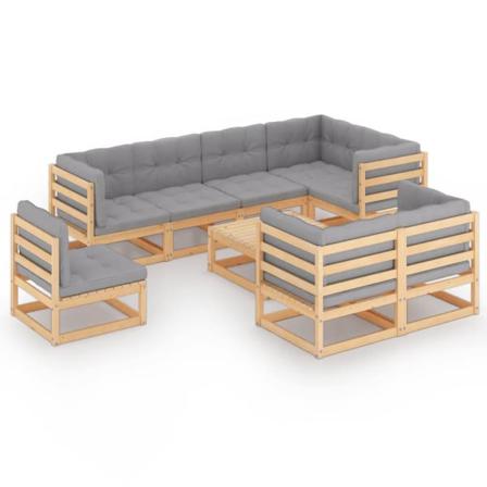 Vidaxl Loungegrupp För Trädgården Med Dynor 9 Delar Massiv Furu Grå