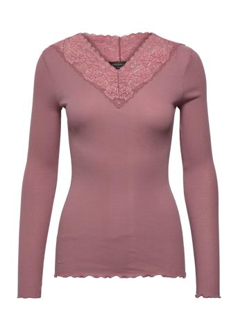 Organic T-Shirt W/ Lace T-shirts & Tops Long-sleeved Rosa Rosemunde