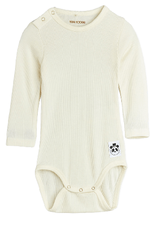 Mini Rodini Modal Ribbad Långärmad Body Nyfödd stl. 44-68 Unisex Vit 56/62