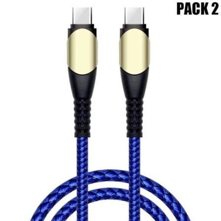 Lot-2 USB-C til USB-C-kabel 60W Hurtigopladning til Samsung Galaxy A04s A03s A12 A13 A14 A22 A23 A24 - Nylonflettet 1M Blå
