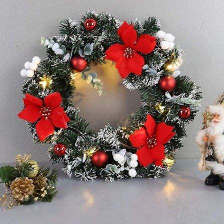 Christmas Wreaths for Front Door with Lights, Pre-Lit Christmas Wreath Garlands Battery Operated - 40 cm - Red