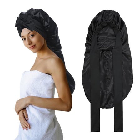 Satenghette for natt, lang satengbonnet med elastisk kant, myk hårbonnet for langt krøllete hår