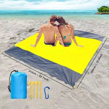 Matte Piknik Teppe 200x210cm (Gul) Ultralett strandteppe Vanntett utendørs strandmadrass, camping, bærbar og hurtigtørkende.