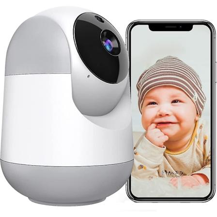 Inomhus Pan/Tilt Smart Säkerhetskamera, 3MP HD-kamera för hemsäkerhet/baby/djurövervakning, 2,4 GHz trådlös WiFi-kamera med nattsyn, 2-vägs ljud, mot
