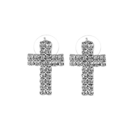 Stud Örhängen - Kors i Silver Färg med Strass