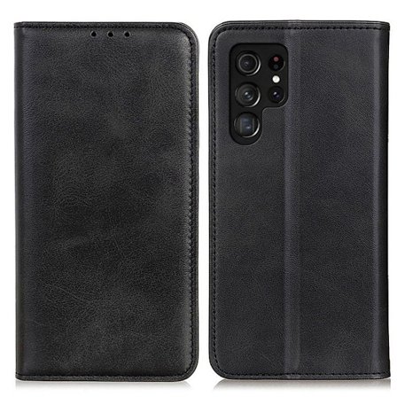 Lompakko-style Aitoa Nahkaa Läppäkotelo For Samsung Galaxy S23 Ultra - Musta