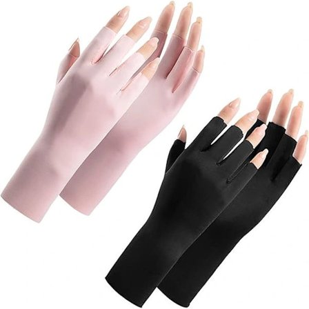 (Rosa och svart) 2 par fingerlösa handskar för damer, sommar UV-skyddshandskar, svala is-silkeshandskar, A