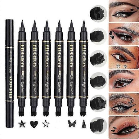 6 st Dubbelsidiga Eyeliner Stämpel Pennset, Matt Svart Eyeliner Penna, Lat Eyeliner Schabloner Svart Stämpel Eyeliner Penna Ögon Tatuering Smink, 