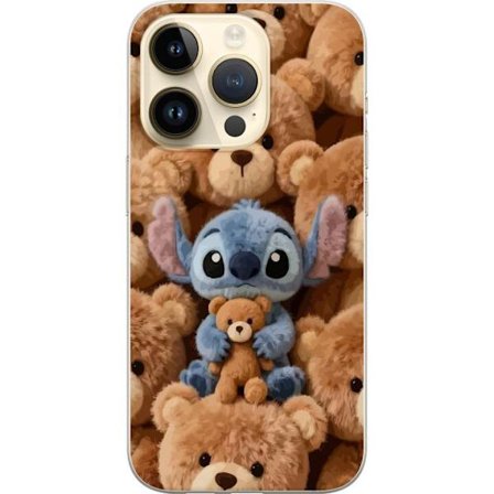 Kompatibelt Mobildeksel til Apple iPhone 15 Pro Stitch omgitt av brune teddybjørner med en liten teddybjørn i fanget i en søt og koselig kawaii-design
