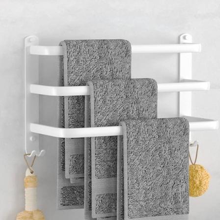 3-etagers håndklædeholder i aluminiumlegering, vægmonteret håndklædeholder, håndklædestang til køkken og badeværelse, hvid - 40 cm