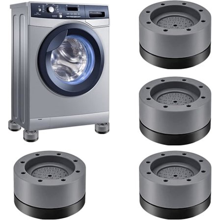 Universella vibrationsdämpare för tvättmaskin - Antivibrationsfötter för kylskåp och torktumlare - 3,7 cm grå stötdämpare - 4-pack