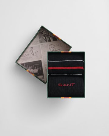 GANT Herren 2er-Pack Socken mit bunten Streifen in Geschenkbox (40-42) Schwarz