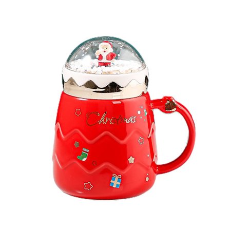 500 ml julmugg med tomtedesign, keramisk minikopp med lock för kök
