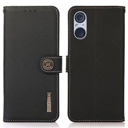 Flip case för Sony Xperia 5 V Rfid Blocking Cow Läder Stand Plånbok Cover