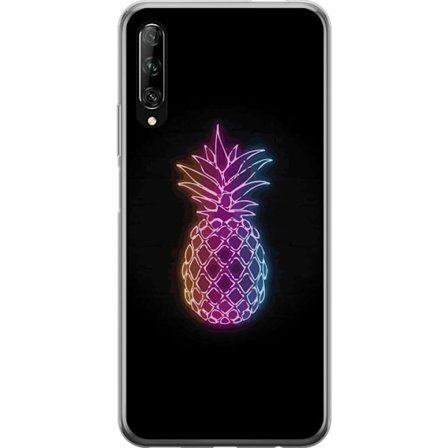 Yhteensopiva Puhelinkuori Huawei Huawei P smart Pro 2019 Neonkuvitus ananaksesta värikkäässä valossa mustaa taustaa vasten