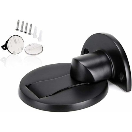 Magnetisk dørstopper, dørstopper til montering på gulvet, usynlig og robust magnetisk og blød lukning, dørstopper i rustfrit stål, sort børstet