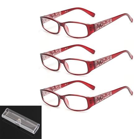 3-pack läsglasögon röda kvinnor-2.0x, lätta vintage av hög kvalitet