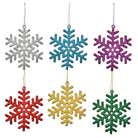 Julgransdekor 6 st Glittrande pulver Blomma/Snöflinga Hängdekor Säsongsfest Xmas Hemprydnad