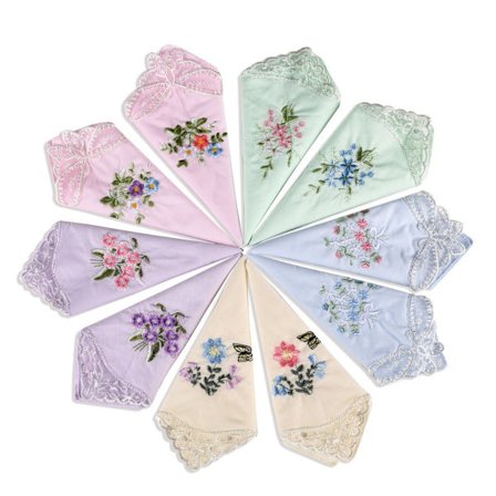 Dam/kvinnors blommiga broderade näsdukar, 100 % bomull, 5 st/förpackning med 5 olika färger
