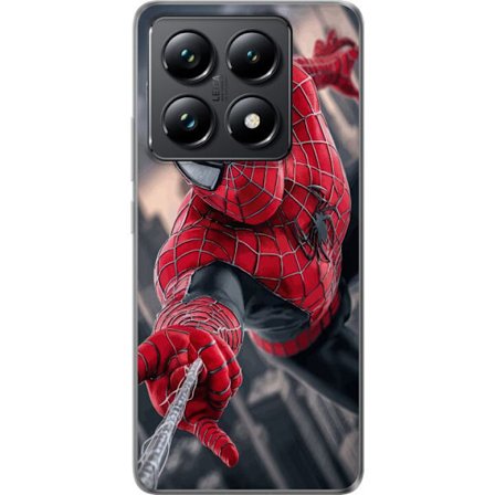 Yhteensopiva Puhelinkuori Xiaomi Xiaomi 14T Dynaaminen Spider-Man-kuvaus toimintanäkökulmasta, supervoimien teema liikkeen energialla ja elokuvamain