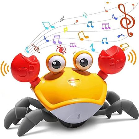 Krypande krabba bebisleksak med musik och LED-ljus, dansande krabba