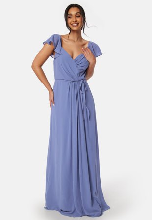 Bubbleroom Occasion - Butterfly Sleeve Draped Chiffon Gown - 36