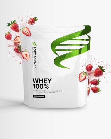 Proteinpulver Whey 100% - 1 kg - Strawberry - Body Science - Vassleprotein, Protein, Kosttillskott, Protein, Vassleprotein (Whey)