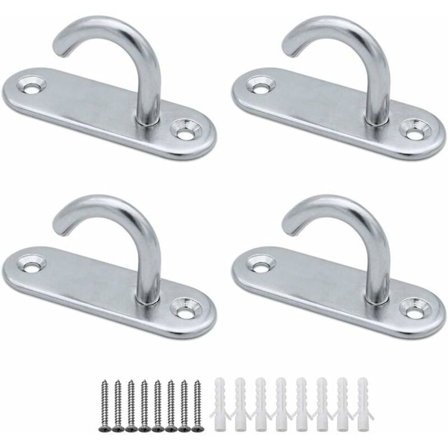 Pakke med 4) M6 rustfrit stål loftskrog ovale åbne kroge øjeplade anker vægskrue B
