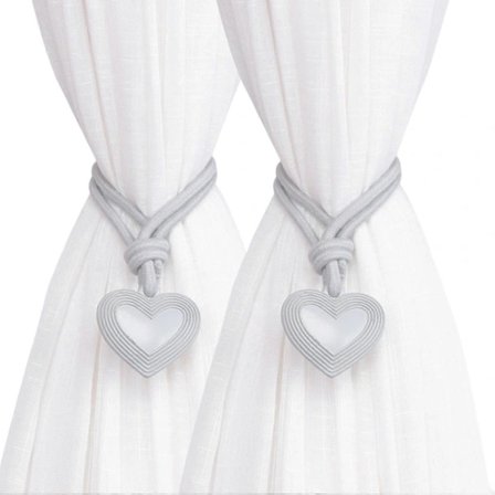 Moderne flettede tau gardinbånd med hjerteanheng, 2-pakning, rustikke draperiholdere, interiørdekorasjoner Lys grå