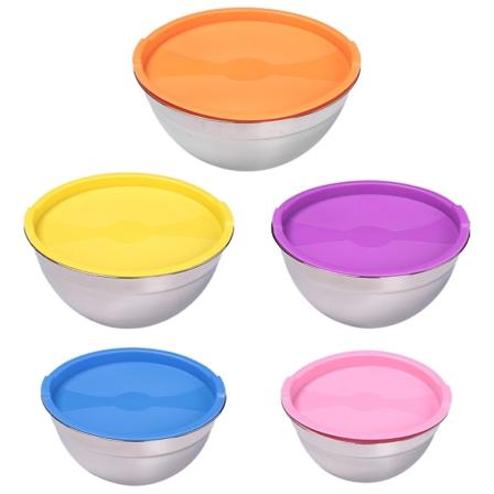 Ny 5st mixersalladsskål med lock set, rostfri salladsskål