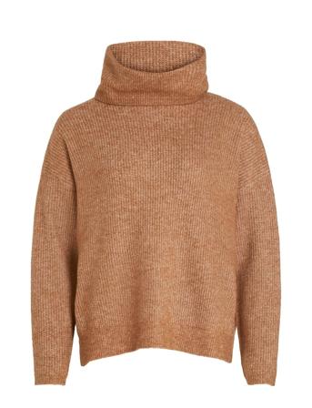 Vicilia Rollneck L/S Knit Top- Noos Tops Knitwear Turtleneck Brown Vila