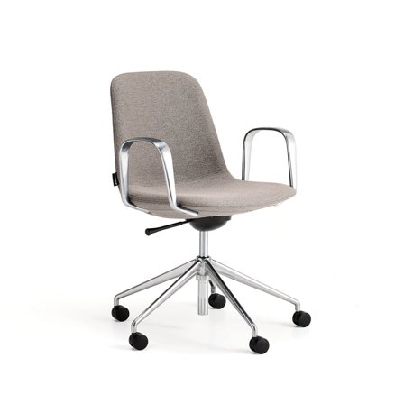 Stol LANGLEY, lav ryg, hjulunderstel, armlæn, børstet aluminium/taupe