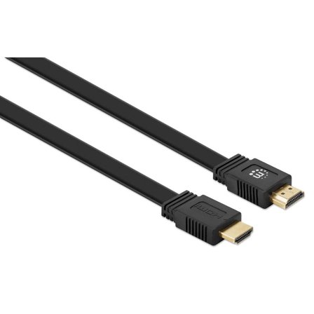 Manhattan MH Cable, HDMI Flat, with Ethernet, Male/Male, 5m, Black, Ba