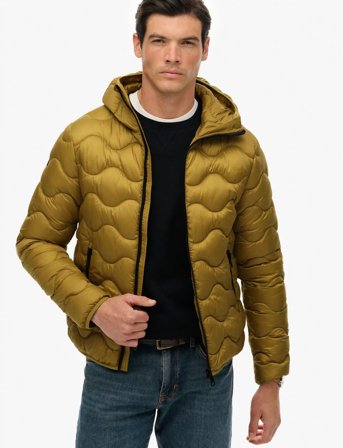 Superdry Sport Hooded Quilted Wave Padded Jkt - Khaki green - L