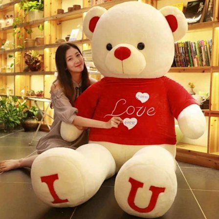 Stor Bamse Teddybjørn Gigantisk Teddybjørn Store Myke Plysjleker 80cm/100cm Ny IU T-skjorte Bjørn (Hvit Rød)-XF10- IU T-skjorte Bjørn (Hvit Rød) 100cm