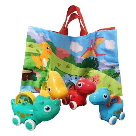 4 sæt køretøjer dinosaur bil legetøj med legemåtte og opbevaringspose baby legetøj 12-18 måneder første fødselsdag gaver til 1 år gamle spædbørn og 