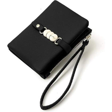 (sort) Lille damepung Rfid Bifold Armbånd Dame kortholder Pung Møntpung Med Håndledsrem