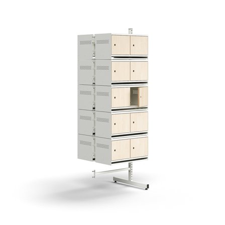 Schuhschrank ENTRY, Unterbau-Anbauelement, 20 Holztüren, 1800x600x600 mm, weiß/Birke