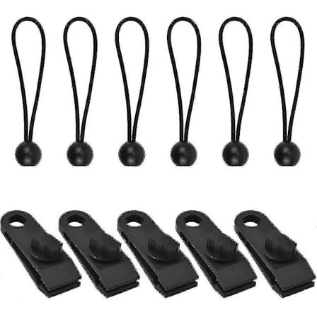 10 stk. presenningsclips, teltclips, krokodillemund presenninger markiser teltclips, presenningsstrammere med kugleelastik reb Tw