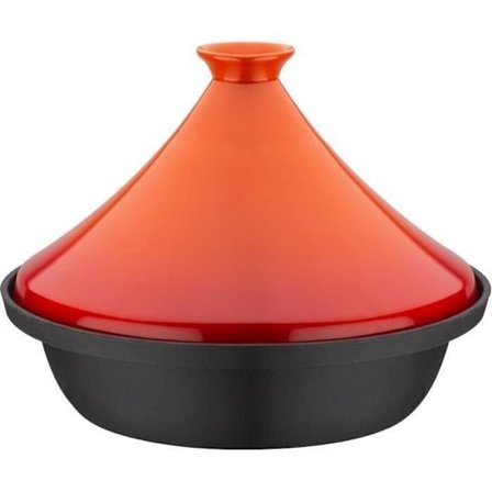 Solid gjutjärn tagine - GSW - 30 x 22 cm - Keramiskt lock - Induktion - Orange