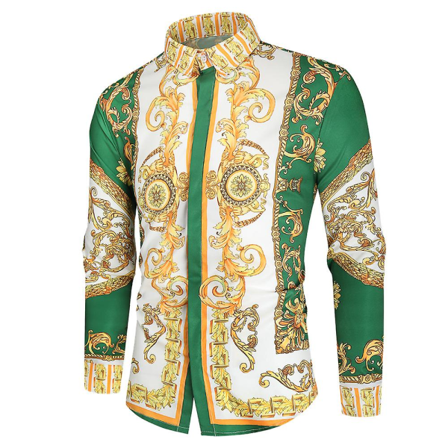 IC Herr Royal Skjorta Tryckt Krage Lyxig Slim Fit Skjorta Business Långärmad Toppar för Festbal CNMR Grön XL