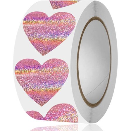 500 st 3,8 cm Alla hjärtans dag-hjärtklistermärken för barn och vuxna, rosa glitterkärleksrullklistermärken självhäftande etiketter för alla hjärtans 
