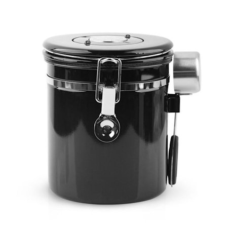 Kaffebehållare för malet kaffe med transparent fönster, datum svart