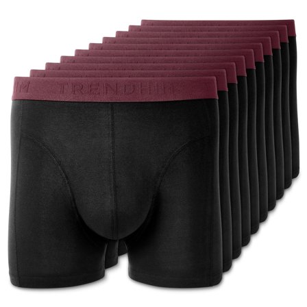 FlexFeel | Lot de 10 boxers noirs en coton avec ceinture élastique rouge grenat pour hommes - Boxers