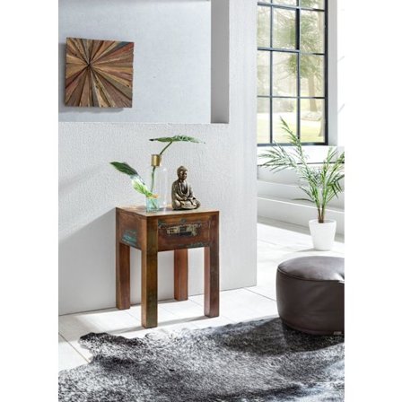 Rootz Shabby-Chic sengebord - Natbord Mangotræ med skuffe mørkebrun Design Natbord 40 x 40 x 55 cm - Lille sidebord stue